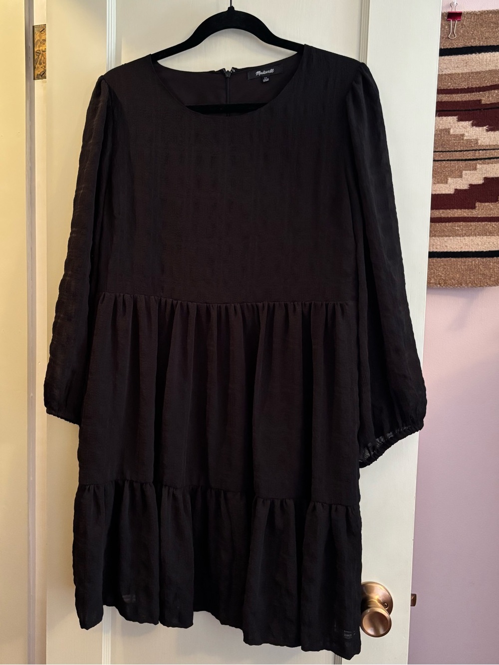Madewell Black Puff-Sleeve Ruffle Hem Mini Dress